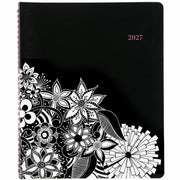 Cambridge FloraDoodle Premium Weekly Monthly Appointment Book, Black, White, Large