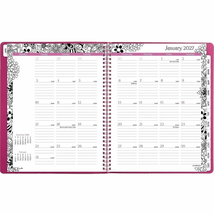 Cambridge FloraDoodle Premium Weekly Monthly Appointment Book, Black, White, Large