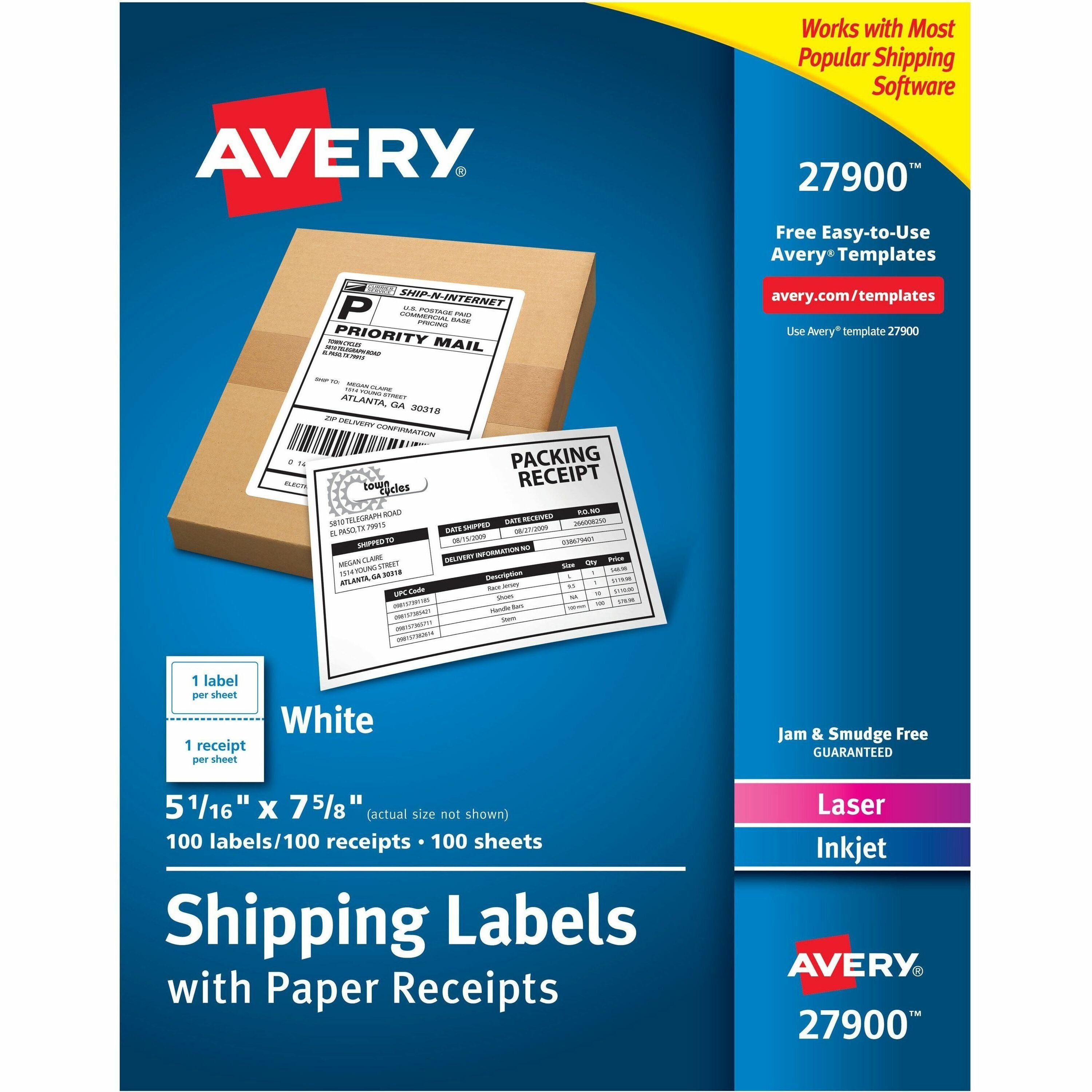 7 5/8" Length - Permanent Adhesive - Rectangle - Laser, Inkjet - White - Paper - Permanent Adhesive, Smudge-free, Jam-free - 1 / Sheet - 100 Total Sheets - 100 Total Label(s) - 1 Box