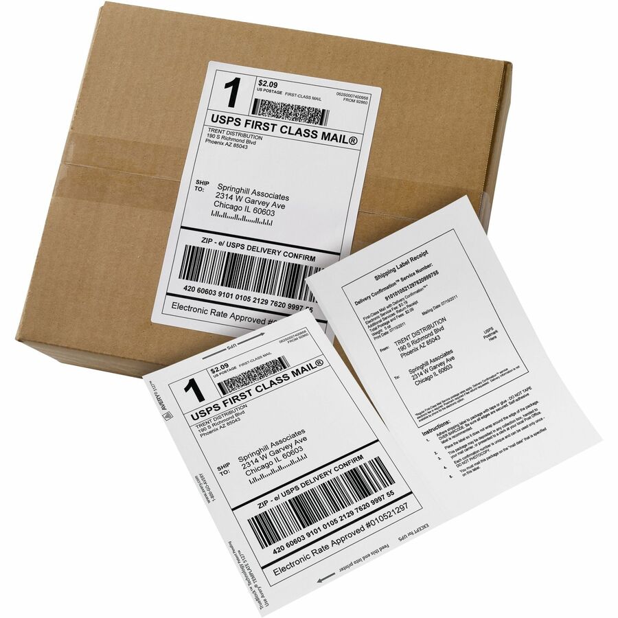 7 5/8" Length - Permanent Adhesive - Rectangle - Laser, Inkjet - White - Paper - Permanent Adhesive, Smudge-free, Jam-free - 1 / Sheet - 100 Total Sheets - 100 Total Label(s) - 1 Box