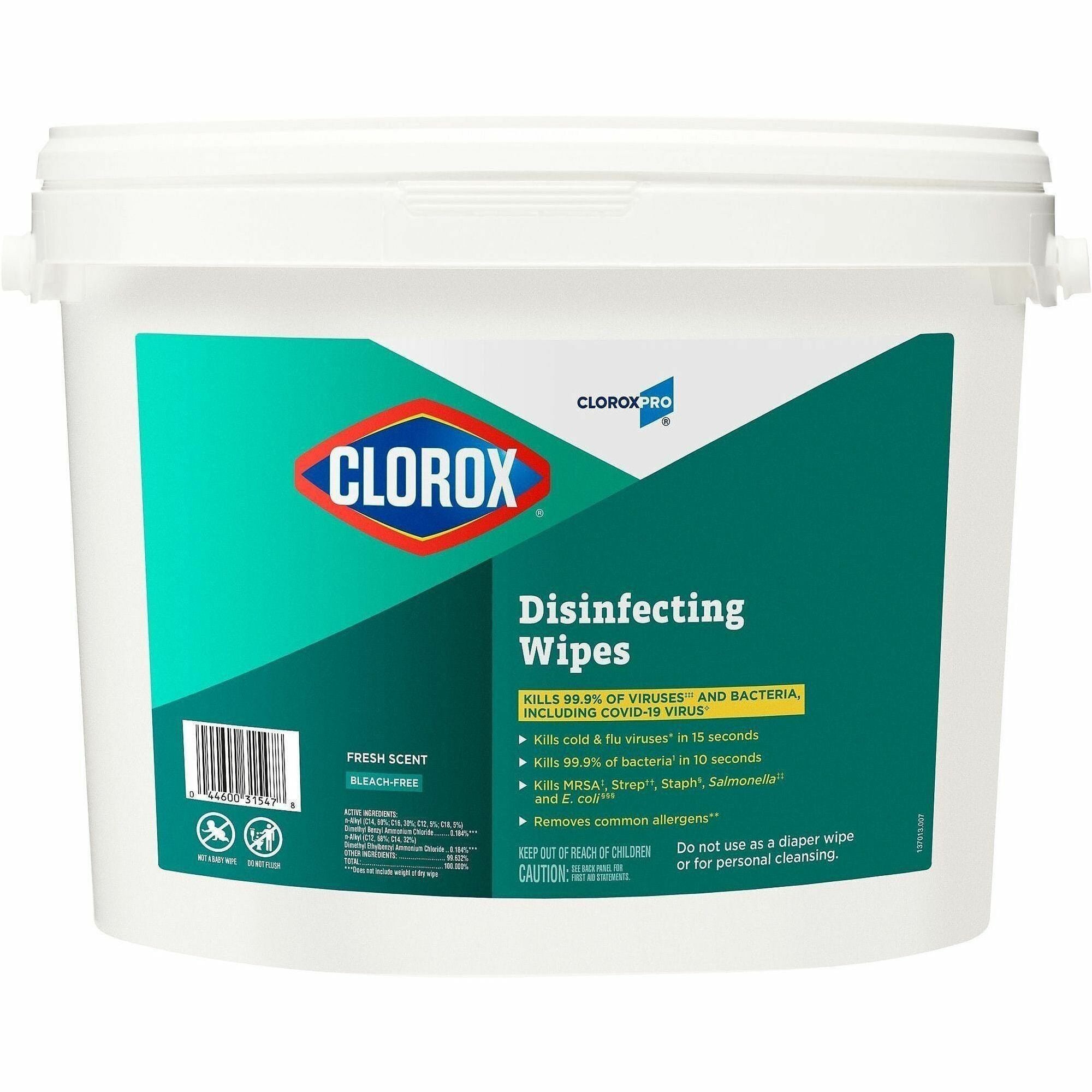 CloroxPro Disinfecting Wipes, Fresh Scent, Pre-moistened, Anti-bacterial, Textured, White, 700 Wipes per Tub, 1 Tub