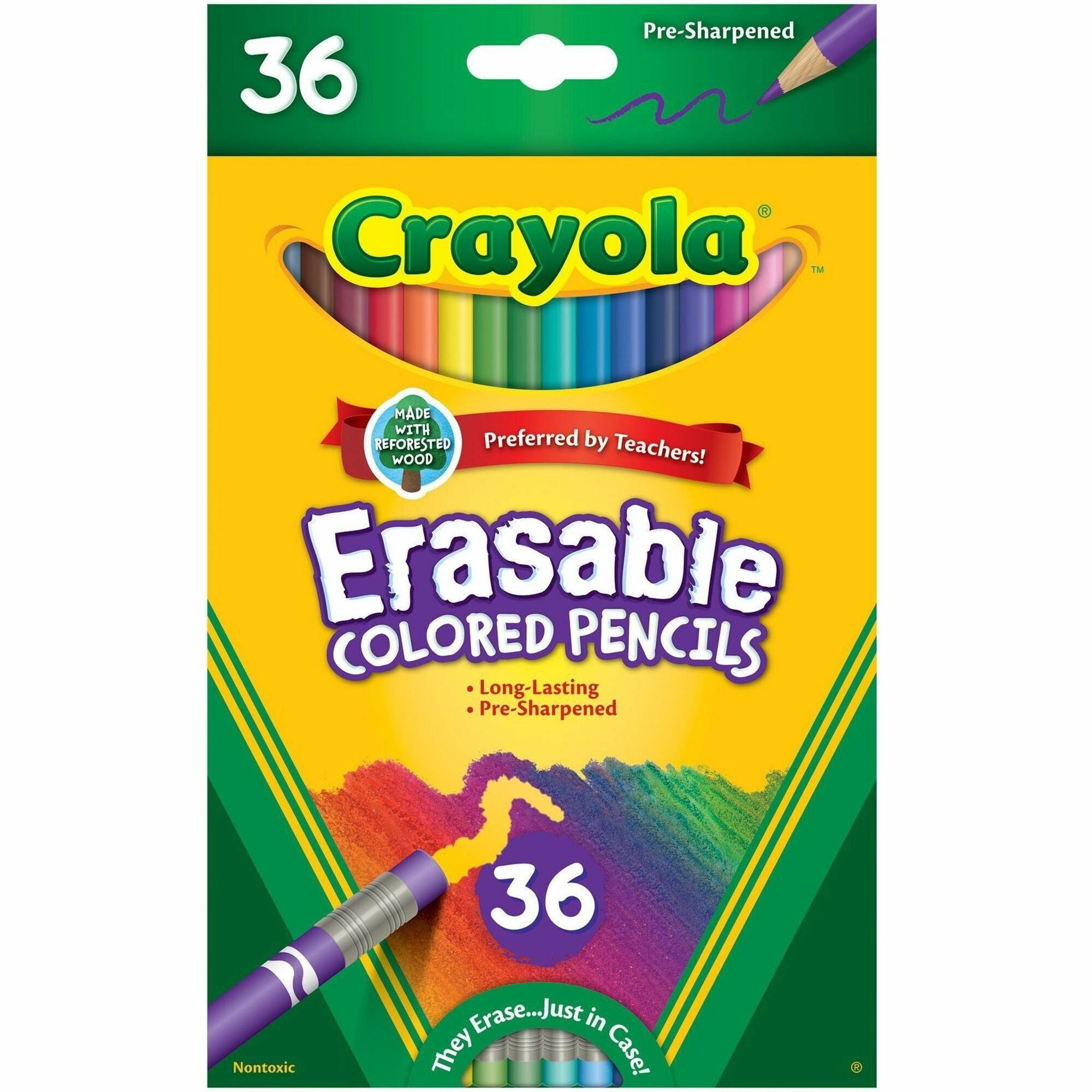 Crayola Erasable Colored Pencils, 3.3 mm Assorted Lead, Thick Point, 36 Pack