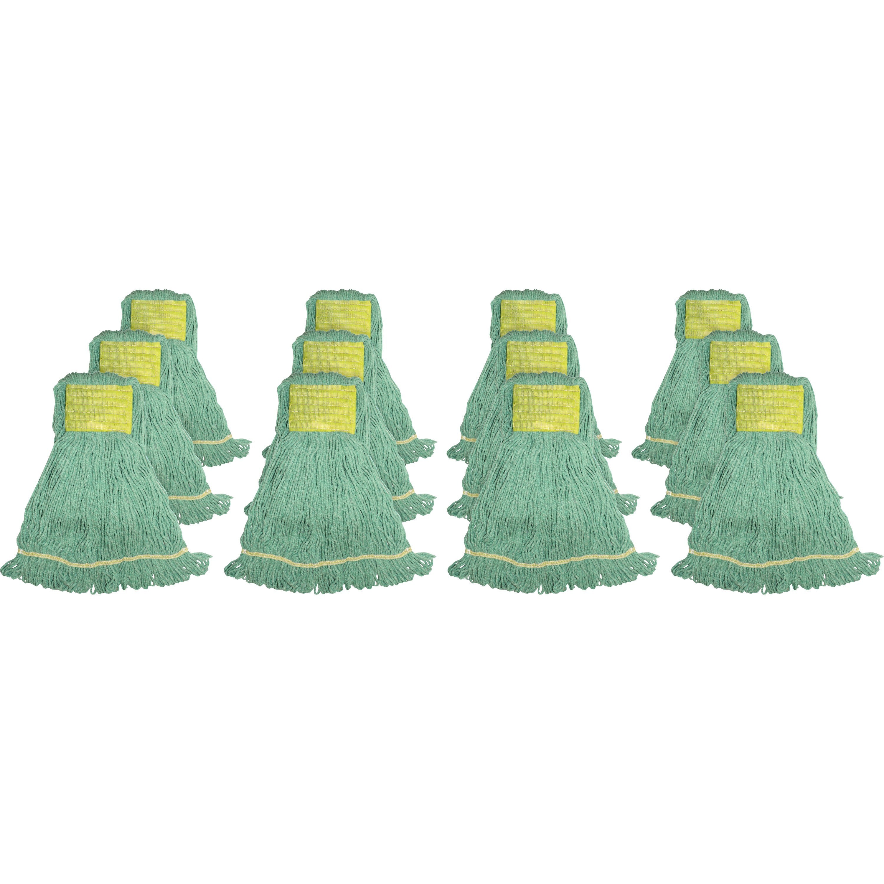 Genuine Joe Wide Band Small Mophead, Rayon/Cotton, Green Tint, 12 per Carton