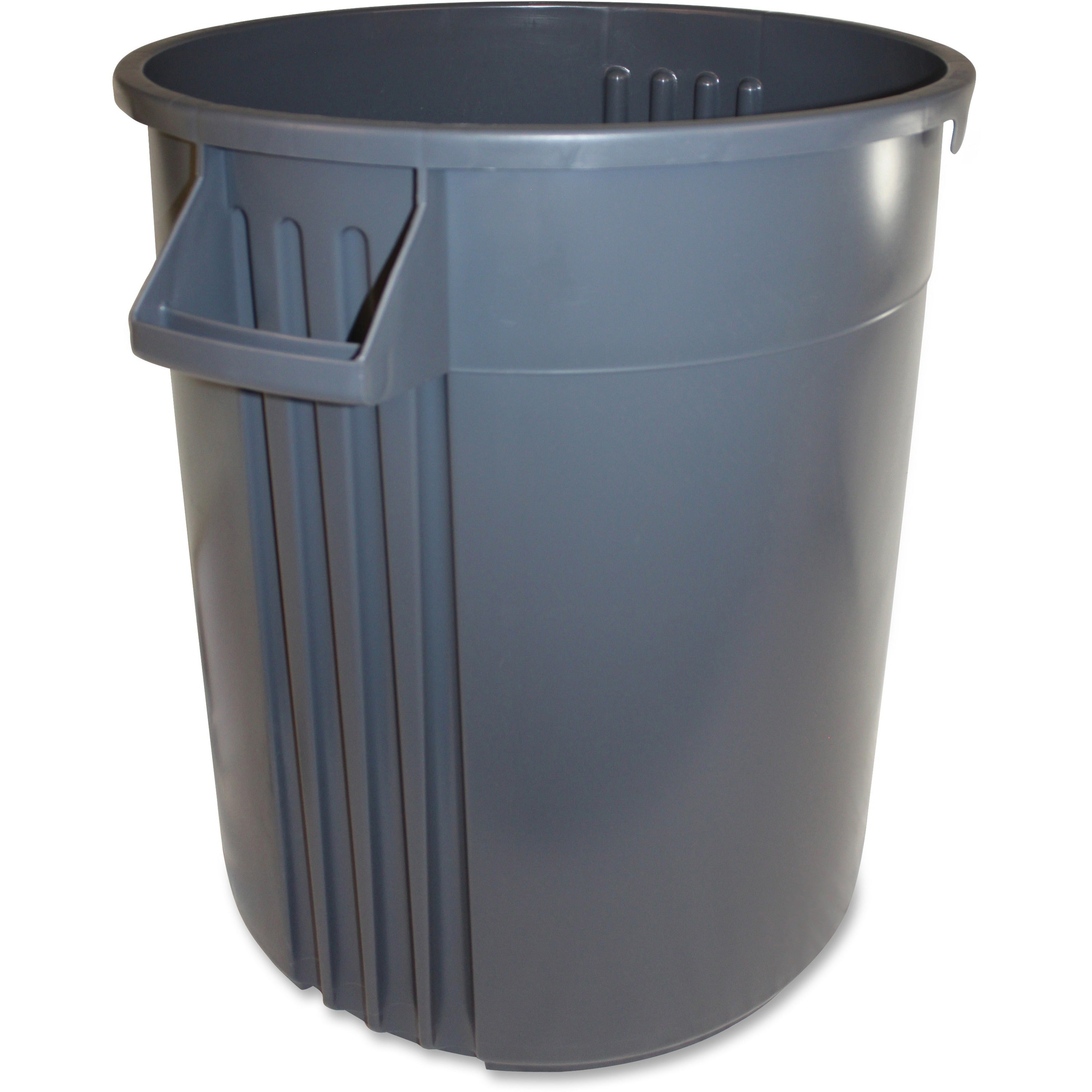 Gator Plus 32-Gallon Vented Container, Round, Crush Resistant, Handles, 28.5" Height x 25.6" Width, Plastic/Polyethylene, Gray, 6 per Carton