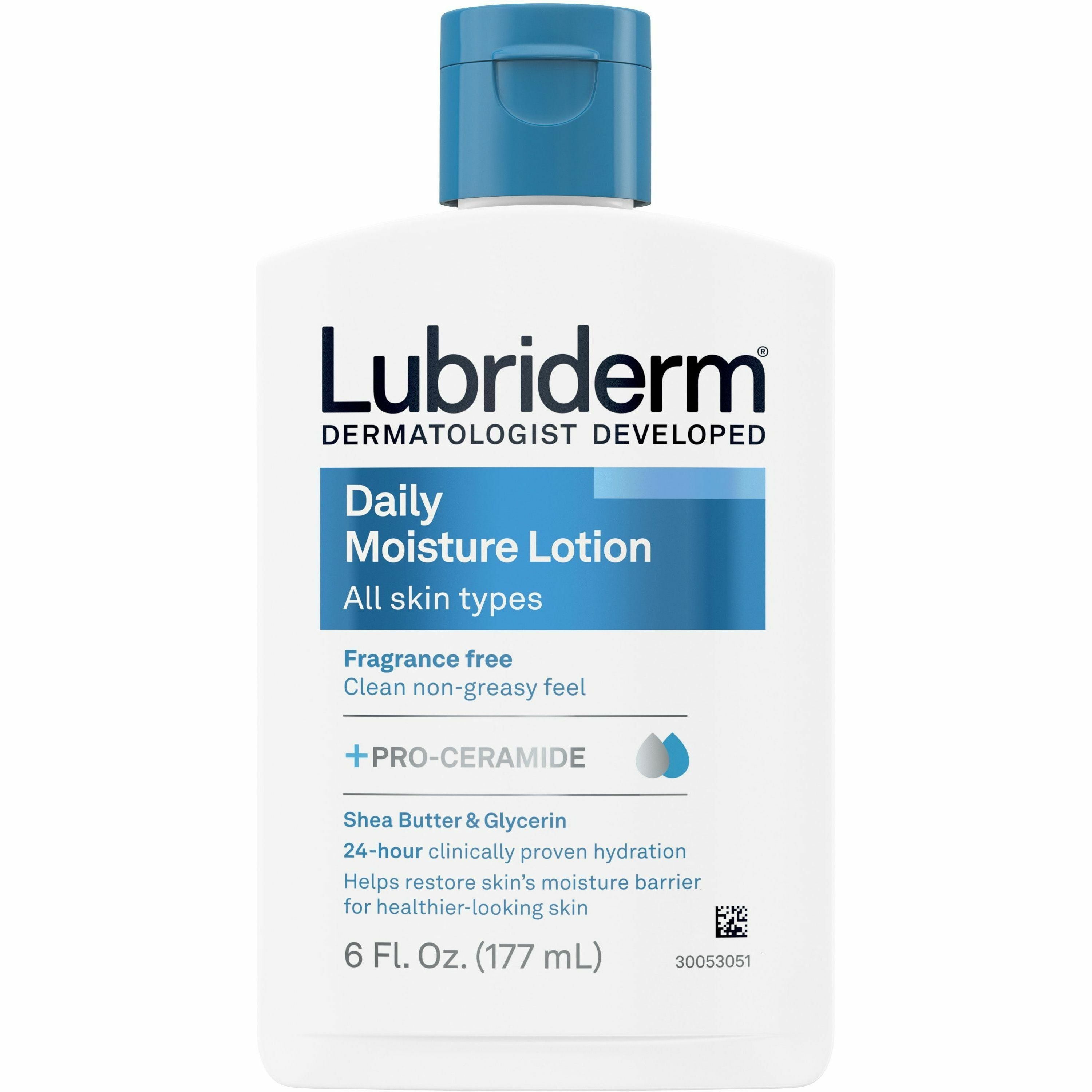 Lubriderm Daily Moisture Skin Lotion, Fragrance-Free, Non-Greasy, 6 fl oz, Flip Top Dispenser, 1 Each