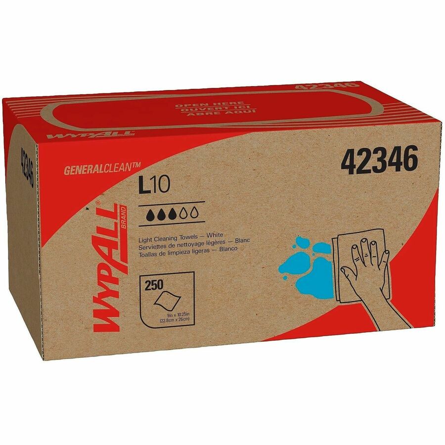Wypall GeneralClean L10 Light Cleaning Towels, 10.25" x 9", Textured, Absorbent, White, 250 Towels/Box, 24 Boxes/Carton