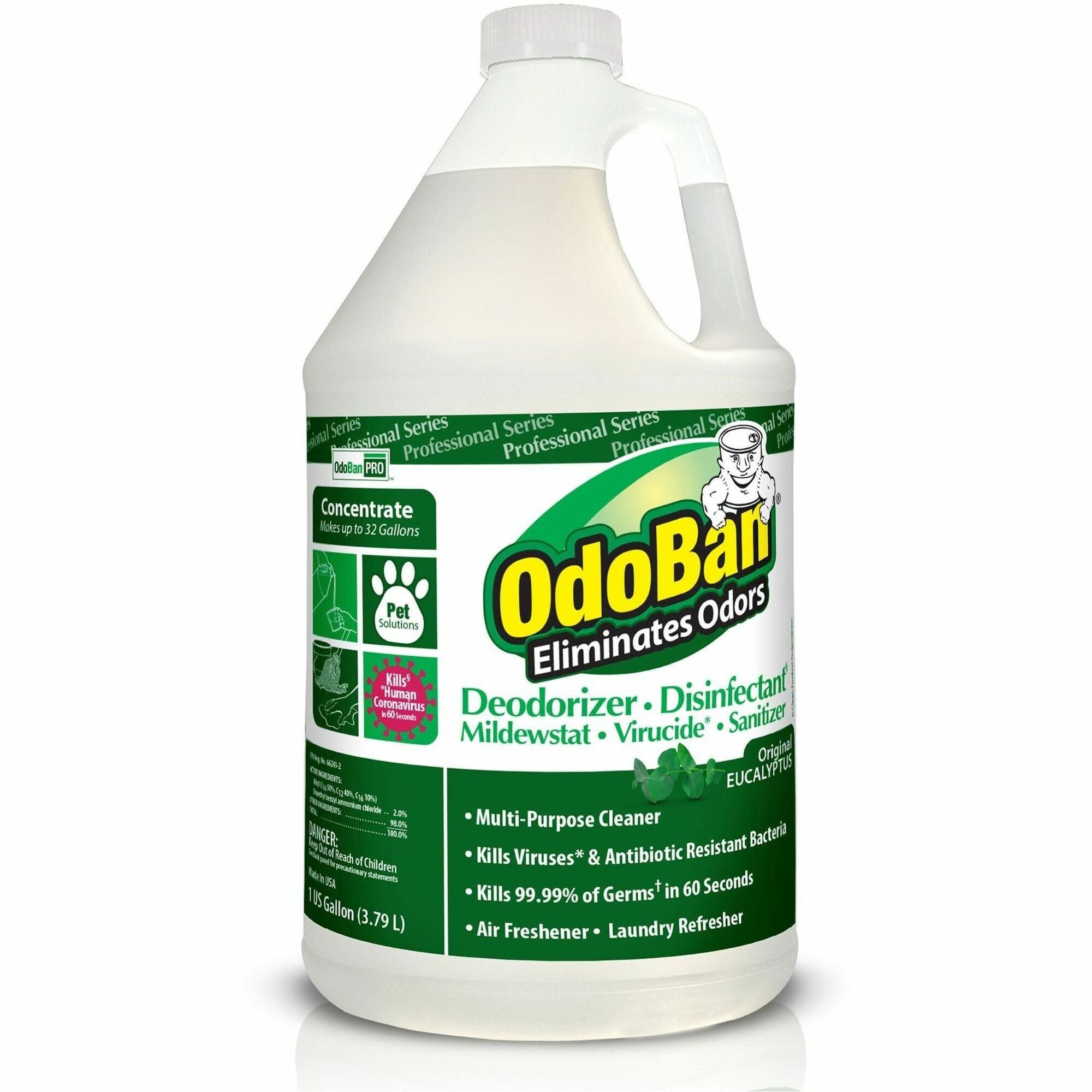 OdoBan Eucalyptus Multi-purpose Deodorizer Disinfectant Concentrate, 128 fl oz (4 quart), Green, 1 Each