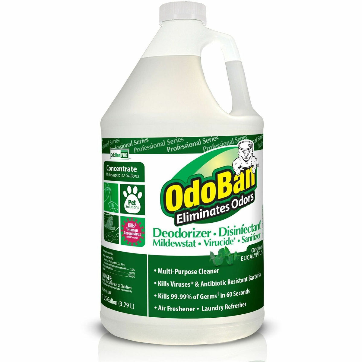 OdoBan Eucalyptus Multi-purpose Deodorizer Disinfectant Concentrate - Concentrate - 128 fl oz (4 quart) - Eucalyptus Scent - Deodorant, Disinfectant, Residue-free, Antibacterial - Green - 1 Each
