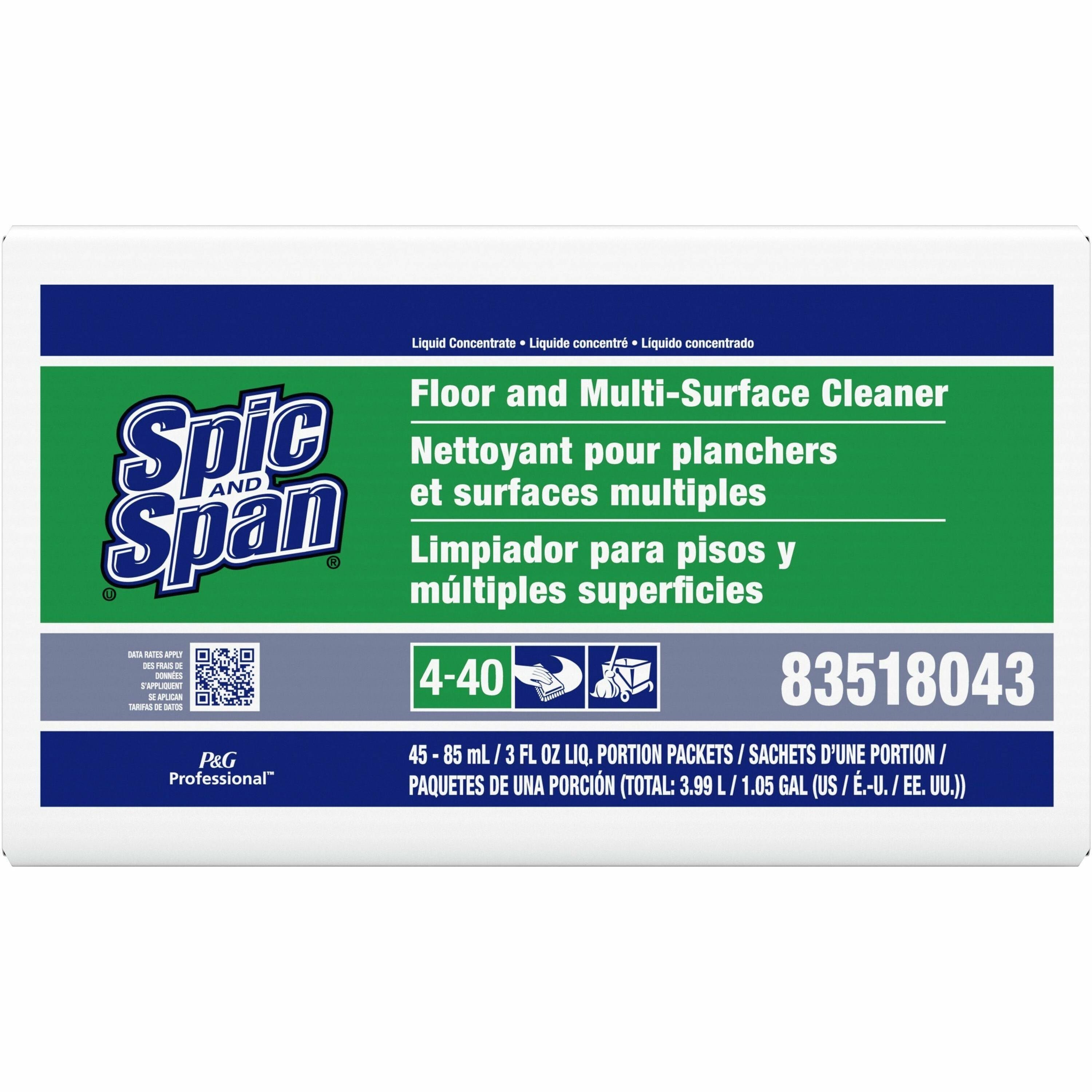 Spic and Span Floor Cleaner Concentrate, 3 fl oz, Non-corrosive, Slip Resistant, Green Translucent, 45 per Carton