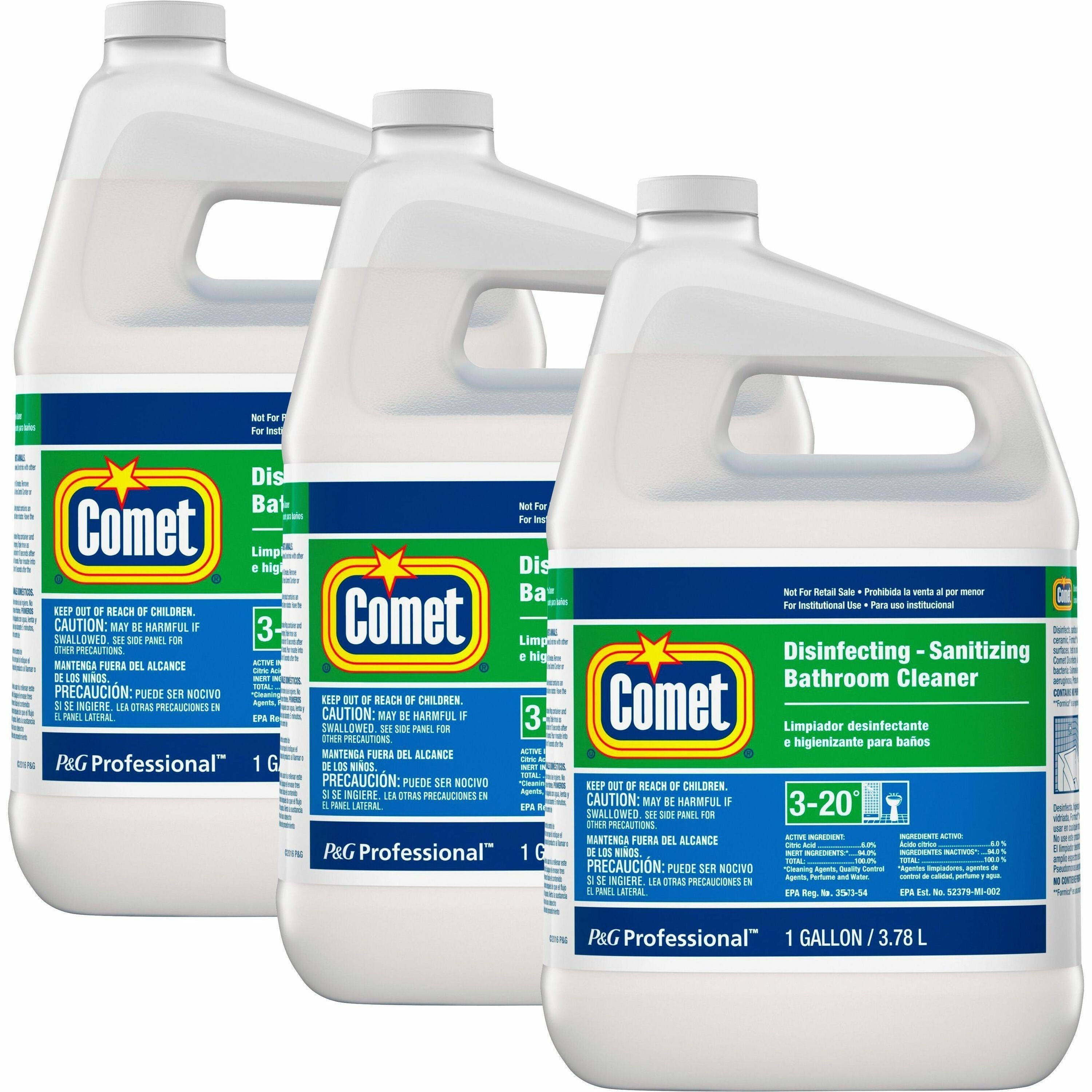 Comet Disinfecting Bathroom Cleaner, 128 fl oz, Non-abrasive, Disinfectant, Pleasant Scent, White, 3/Carton
