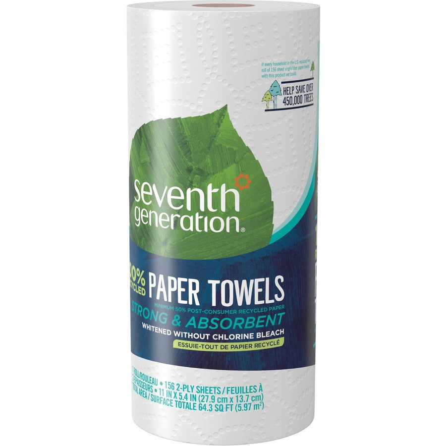 Seventh Generation 100% Recycled Paper Towels, 2 Ply, 156 Sheets per Roll, White, 24 Rolls per Carton