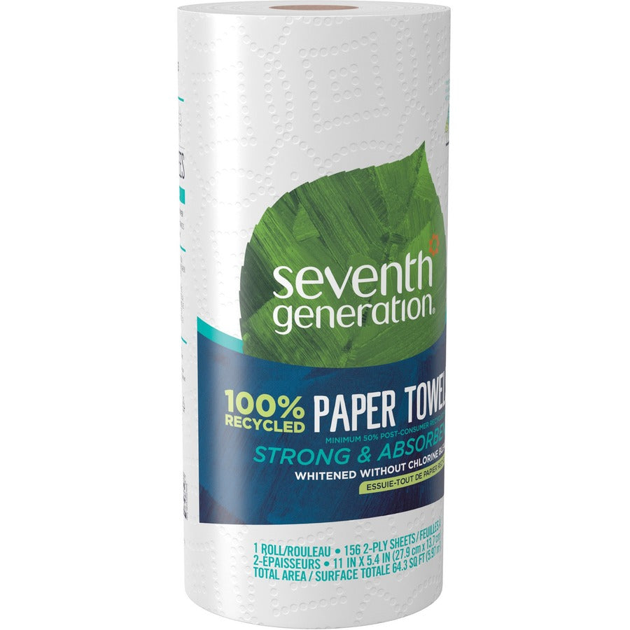 Seventh Generation 100% Recycled Paper Towels, 2 Ply, 156 Sheets per Roll, White, 24 Rolls per Carton