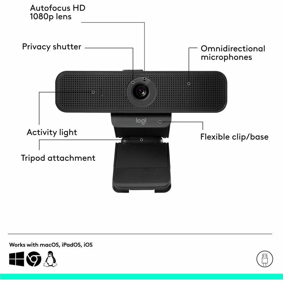 Full HD - 1920 x 1080 Video - Auto-focus - 78&deg; Angle - Clip, Tripod Mount - 1.2x Digital Zoom - Widescreen - Microphone - For Notebook, Monitor, Computer - Windows 8 or Later, ChromeOS, macOS 10.7 or Later - Microphone, Plug & Play