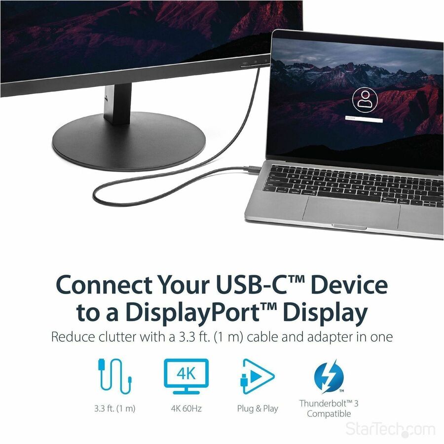 StarTech.com 3.3 ft. (1 m) USB-C to DisplayPort Cable - 4K 60Hz - Black