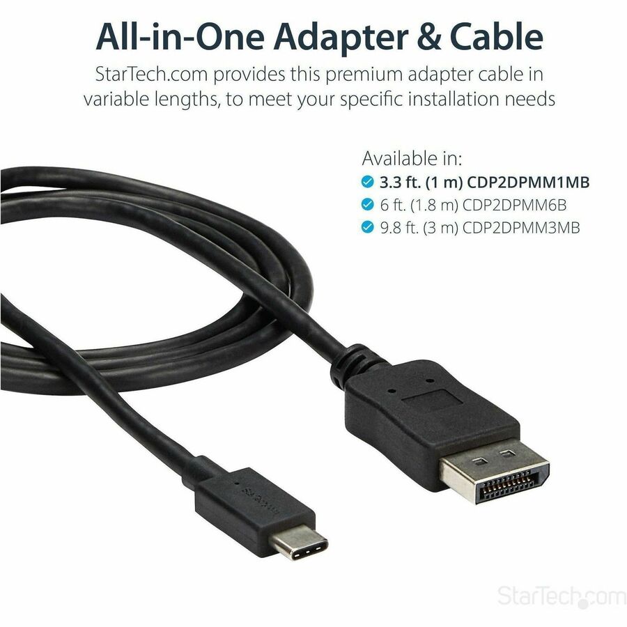 StarTech.com 3.3 ft. (1 m) USB-C to DisplayPort Cable - 4K 60Hz - Black