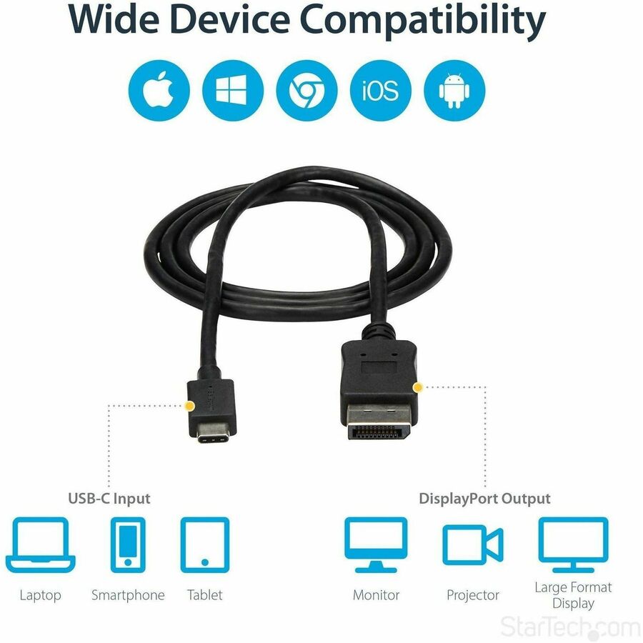 StarTech.com 3.3 ft. (1 m) USB-C to DisplayPort Cable - 4K 60Hz - Black