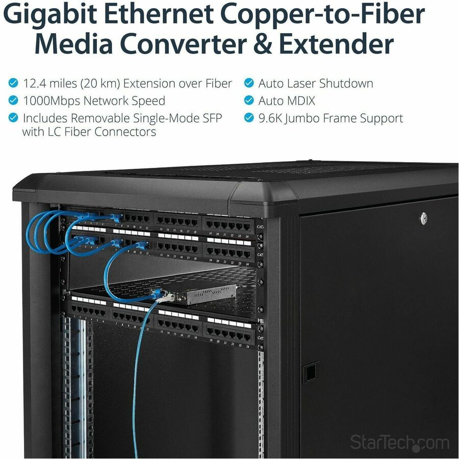 StarTech.com Gigabit Ethernet Copper-to-Fiber Media Converter - SM LC - 20 km