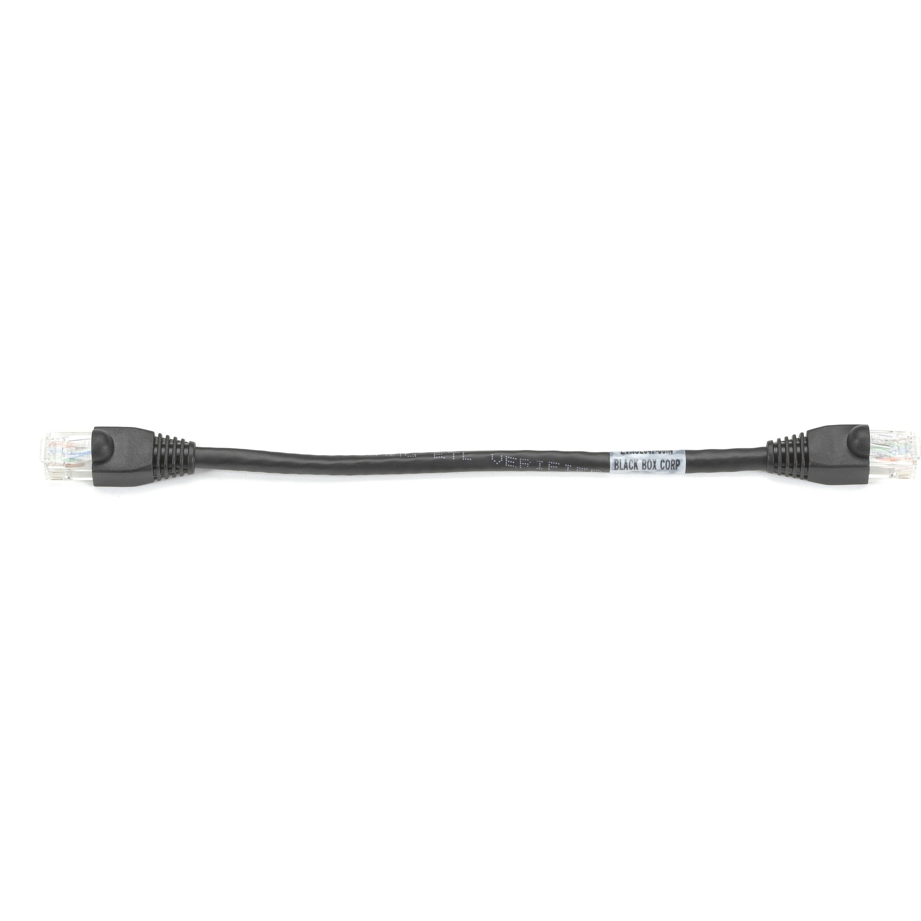 Black Box GigaTrue Cat6 UTP Patch Network Cable, 9 Inch, RJ-45 Male/Male, 24 AWG, Gold Plated Contacts, Snagless Boot, Black, 1 Each