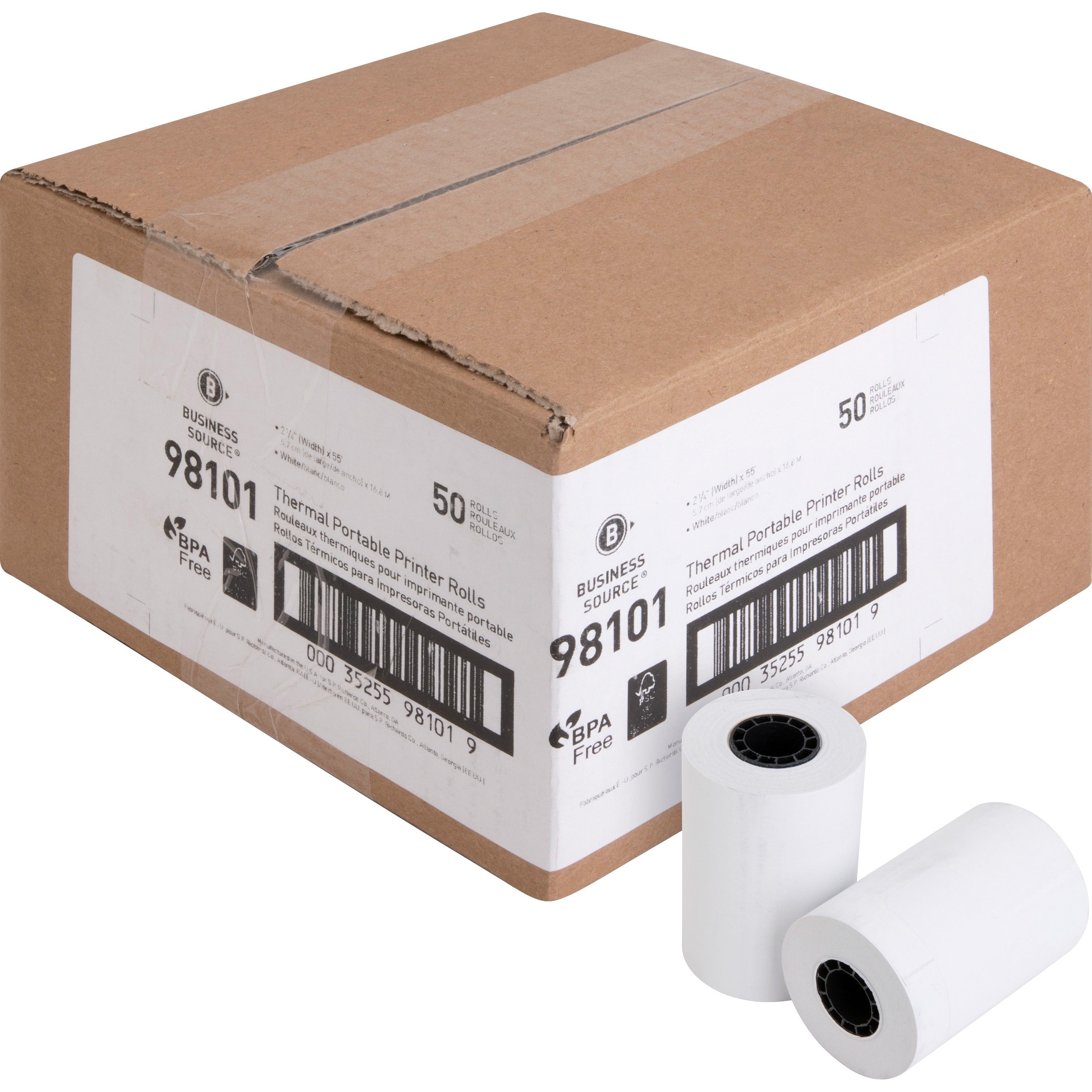 2 1/4" x 55 ft - 48 g/m² Grammage - White - 50 / Carton