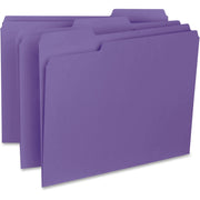 Business Source 1/3 Tab Cut Letter Size Top Tab File Folders, 11 pt., Purple, Assorted Tab Positions, 10% Recycled, 100/Box