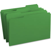 Business Source Legal Size 1/3 Tab Cut Green Recycled Top Tab File Folders, Assorted Tab Positions, 11 pt., 1 Ply, 100/Box