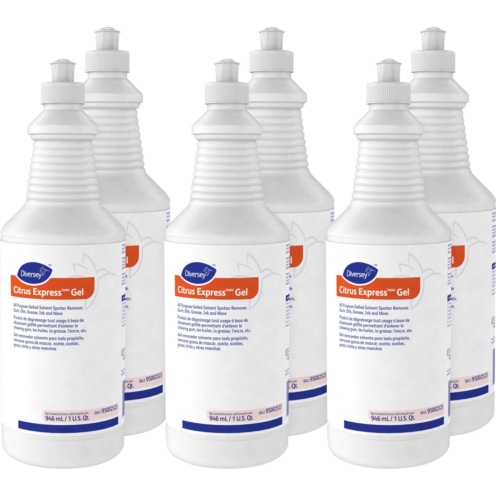 Diversey Citrus Express Gel Solvent Spotter, 32 fl oz, Citrus Scent, White, 6/Carton