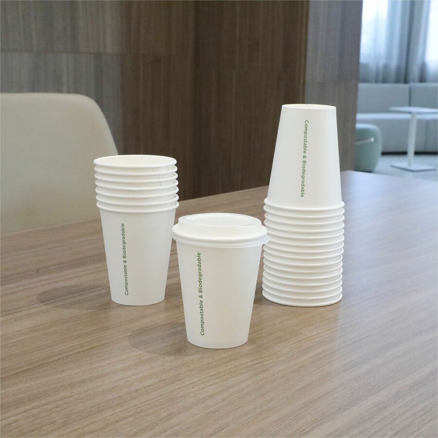 Genuine Joe 12 oz Eco-friendly Paper Cups, White, Paper, 50/Pack, 20 Cartons