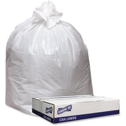 Genuine Joe Low Density White Can Liners, 33 Gallon, 39" x 33", 0.90 mil, Recycled, 100/Carton
