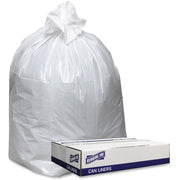 Genuine Joe Low Density White Can Liners, 60 Gallon, 58" x 38" x 0.90 mil, Heavy Duty, Leak Resistant, Star Bottom, Recycled, 100/Carton