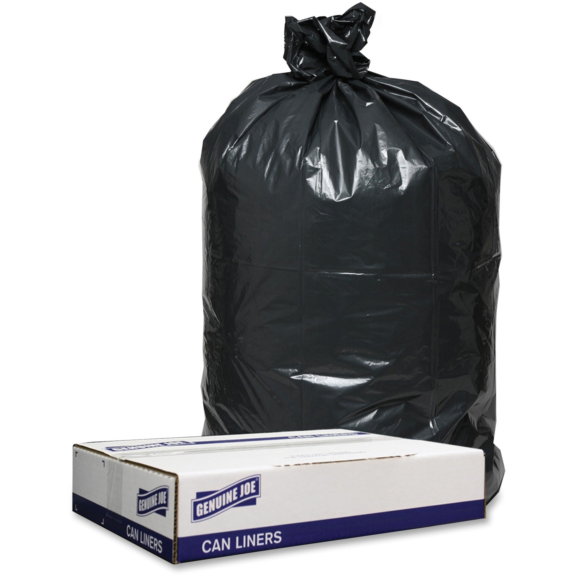 Genuine Joe Low Density Black Can Liners, 45 Gallon, 46" x 40" x 1.20 mil, Recycled, 100/Carton