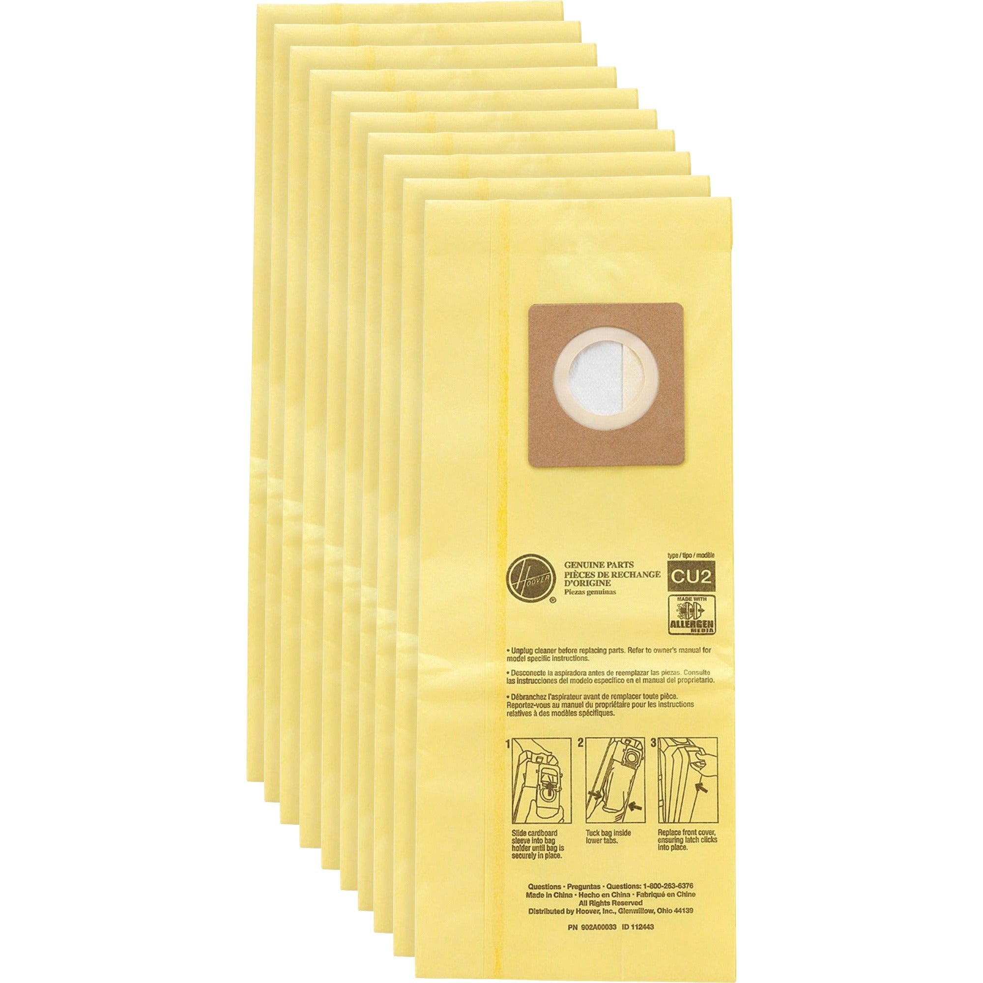 Hoover HushTone Vacuum Bags, Micro Allergen, Disposable, Yellow, 10 Pack