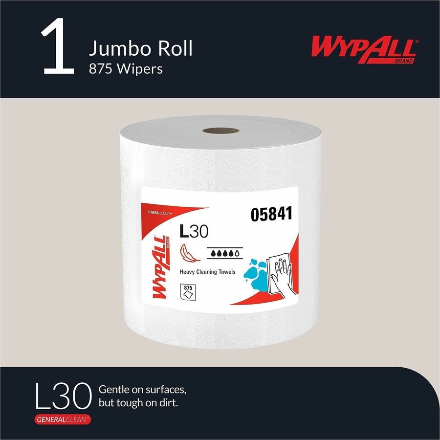 Wypall GeneralClean L30 Heavy Duty Cleaning Towels, 875 Sheets per Roll, White, 1 Carton