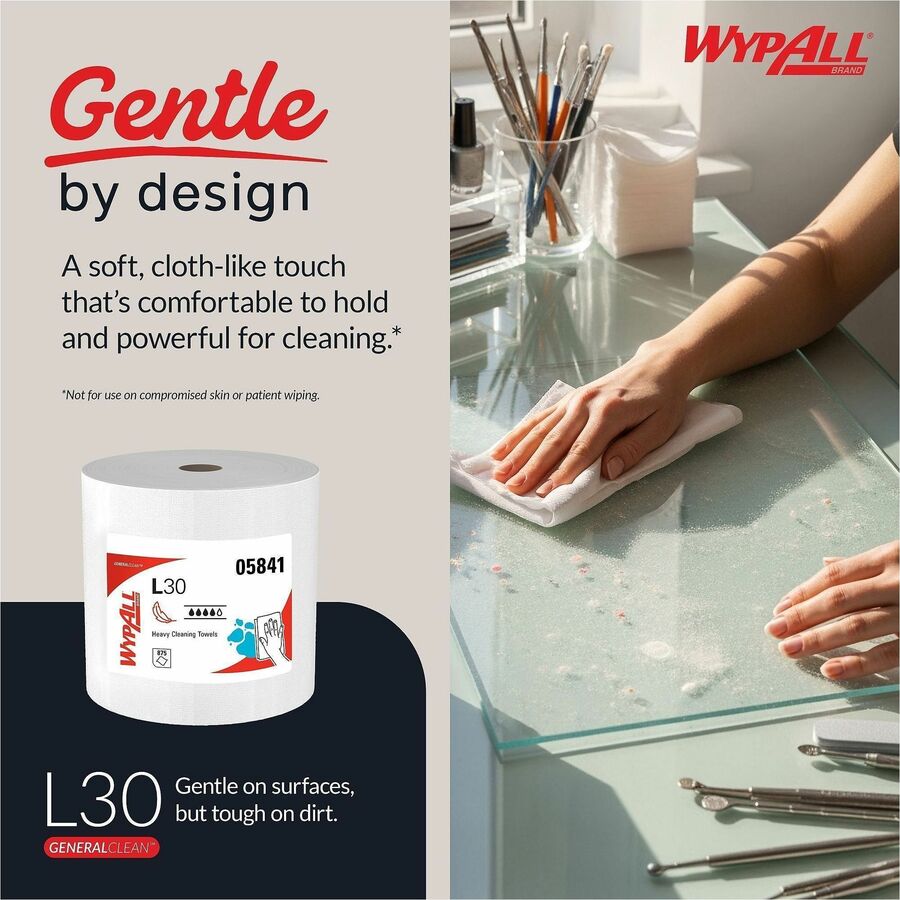 Wypall GeneralClean L30 Heavy Duty Cleaning Towels, 875 Sheets per Roll, White, 1 Carton