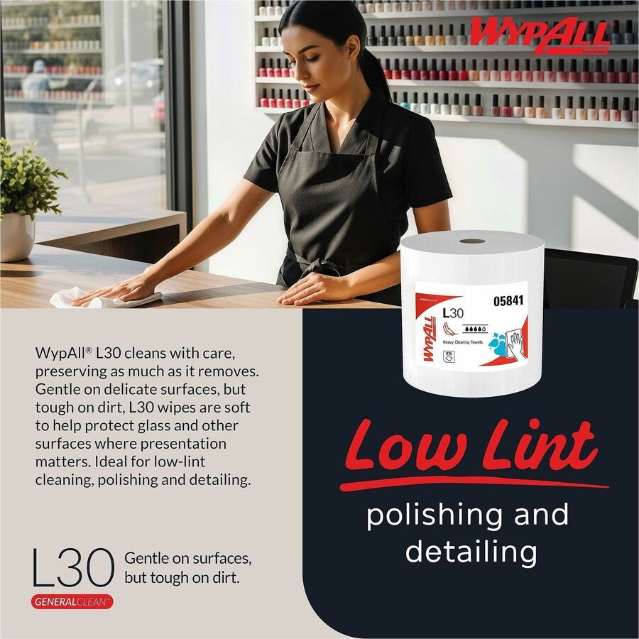 Wypall GeneralClean L30 Heavy Duty Cleaning Towels, 875 Sheets per Roll, White, 1 Carton
