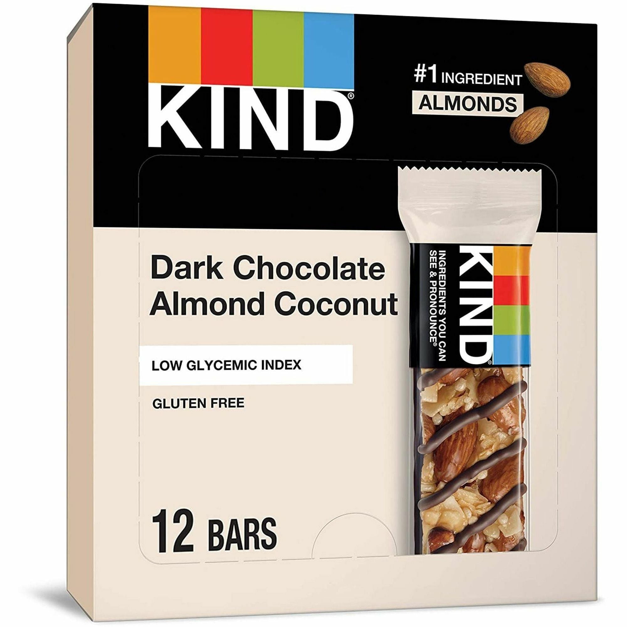 Gluten-free, Non-GMO, Sodium-free, Cholesterol-free, Fat-free, Individually Wrapped - Dark Chocolate Almond Coconut - 1.40 oz Box - 12 / Box