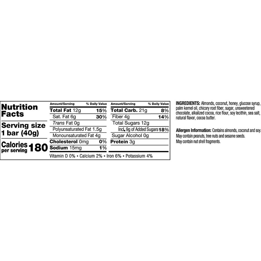 Gluten-free, Non-GMO, Sodium-free, Cholesterol-free, Fat-free, Individually Wrapped - Dark Chocolate Almond Coconut - 1.40 oz Box - 12 / Box