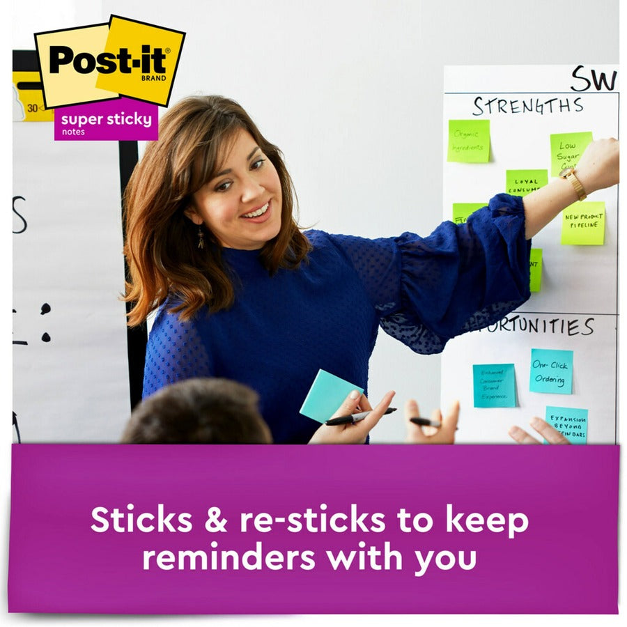Post-it Super Sticky Notes, Supernova Neons Color Collection, 3" x 3", 1080 Multicolor Notes, 90 Sheets per Pad, 1 Pack, Aqua Splash, Tropical Pink, Acid Lime, Guava, Iris Infusion