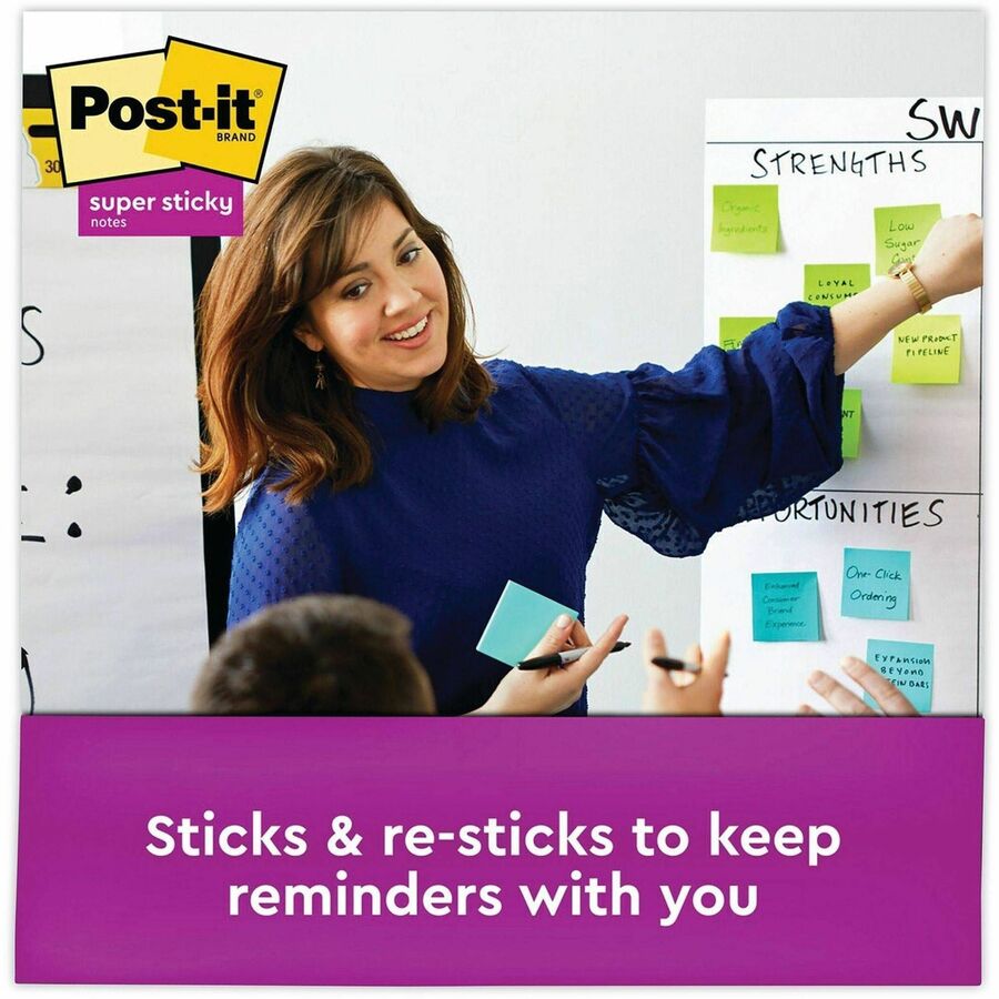 Post-it Super Sticky Notes, Energy Boost Color Collection, 1680 Multicolor Notes, 3" x 3", Square, 70 Sheets per Pad, 1 Pack, Vital Orange, Tropical Pink, Sunnyside, Blue Paradise, Limeade, Self-adhesive, Recyclable