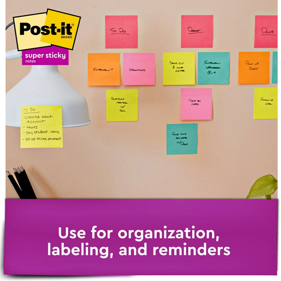 Post-it Super Sticky Notes, Supernova Neons Color Collection, 3" x 3", 90 Sheets per Pad, 24 Pads, Multicolor (Aqua Splash, Tropical Pink, Acid Lime, Canary Yellow)