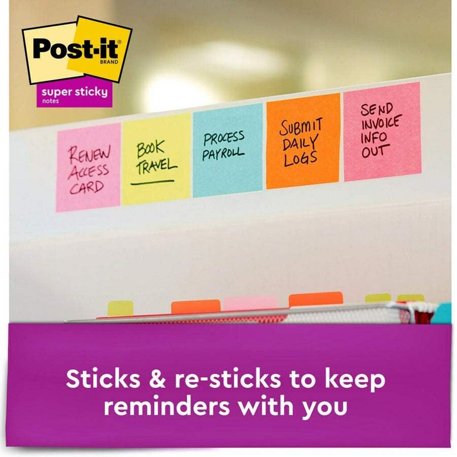 Post-it Super Sticky Notes, Supernova Neons Color Collection, 3" x 3", 90 Sheets per Pad, 24 Pads, Multicolor (Aqua Splash, Tropical Pink, Acid Lime, Canary Yellow)
