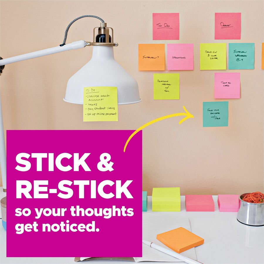 Post-it Super Sticky Notes, Supernova Neons Color Collection, 3" x 3", 70 Sheets per Pad, 24 Pads, Multicolor (Aqua Splash, Tropical Pink, Acid Lime, Guava, Iris Infusion)