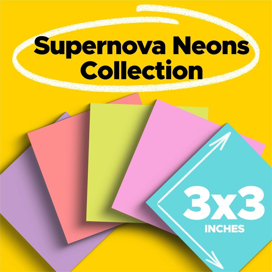Post-it Super Sticky Notes, Supernova Neons Color Collection, 3" x 3", 70 Sheets per Pad, 24 Pads, Multicolor (Aqua Splash, Tropical Pink, Acid Lime, Guava, Iris Infusion)