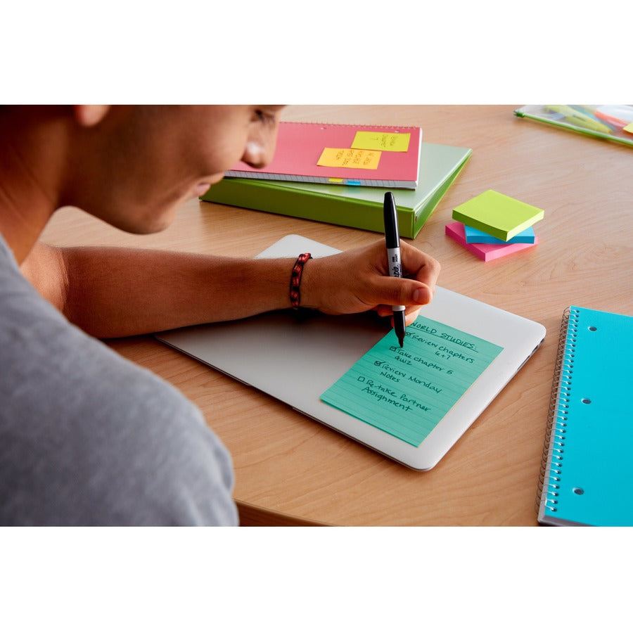Post-it Super Sticky Notes, Supernova Neons Color Collection, 4" x 6", Ruled, Aqua Splash/Acid Lime/Guava, 90 Sheets per Pad, 3 Pads, 270 Multicolor Notes per Pack