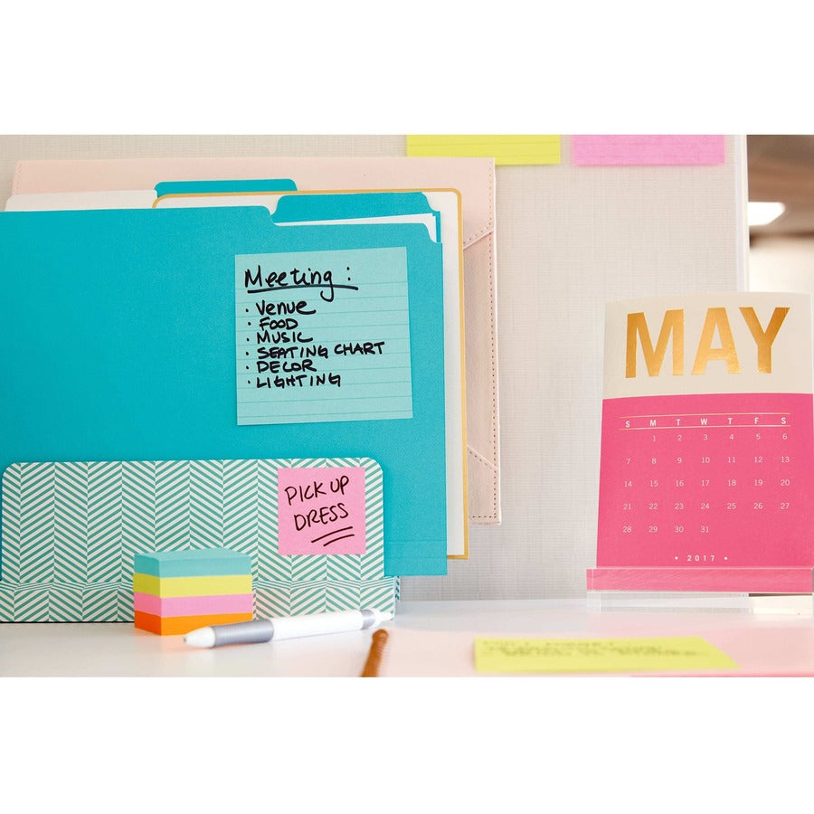 540 x Multicolor - 4" Flag/Note Width x 4" Flag/Note Length - Rectangle - 90 Sheets per Pad - Ruled - Aqua Splash, Acid Lime, Guava, Tropical Pink, Iris Infusion - Paper - Self-adhesive, Removable, Recyclable - 1 Pack