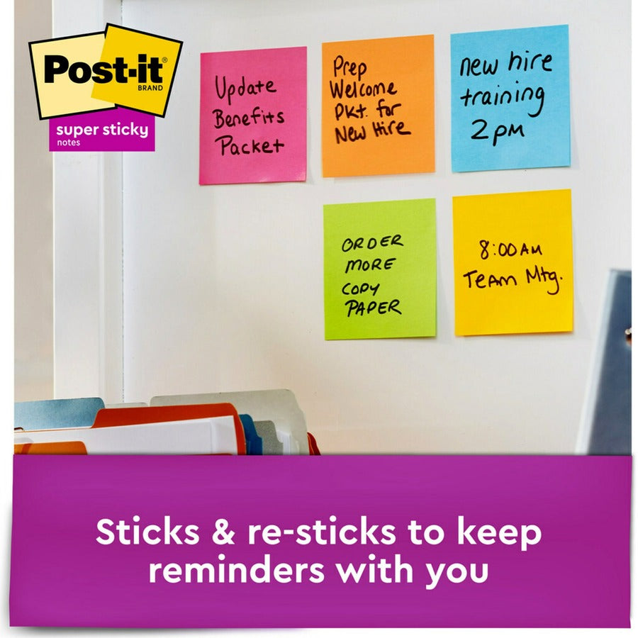 Post-it Super Sticky Dispenser Notes, Energy Boost Color Collection, 3" x 3", Vital Orange, Tropical Pink, Sunnyside, 1 Pack