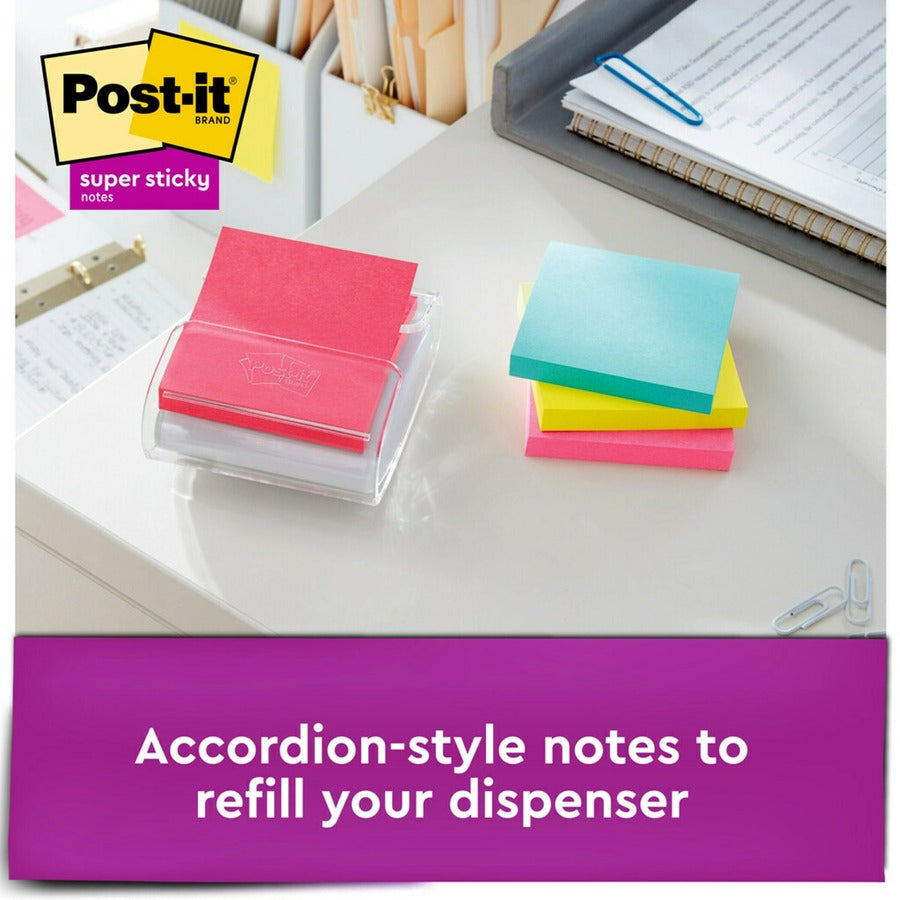 Post-it Super Sticky Dispenser Notes, Supernova Neons Color Collection, 3" x 3", 540 Multicolor Notes (Aqua Splash, Acid Lime, Guava), 90 Sheets per Pad, 1 Pack