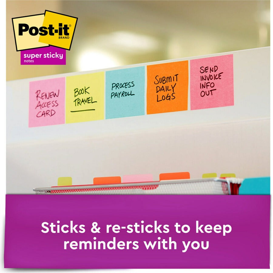 Post-it Super Sticky Dispenser Notes, Supernova Neons Color Collection, 3" x 3", 540 Multicolor Notes (Aqua Splash, Acid Lime, Guava), 90 Sheets per Pad, 1 Pack