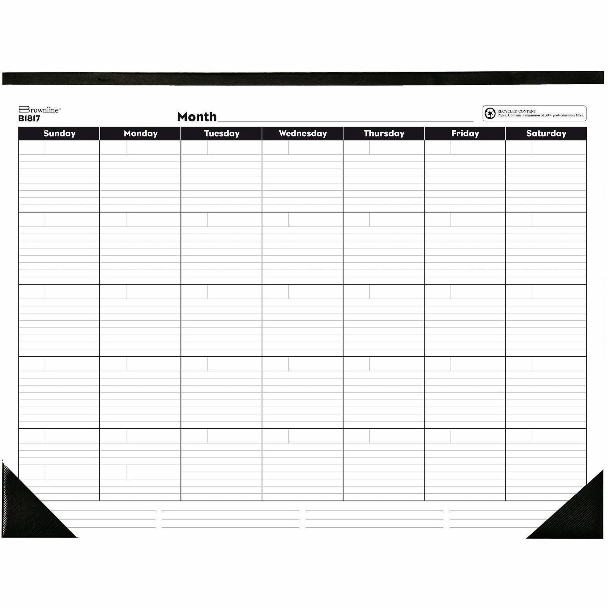 Rediform Undated Monthly Desk Pad - Monthly - 1 Month Single Page Layout - Desk Pad - White - Chipboard - 17" Height x 22" Width - 1 Each