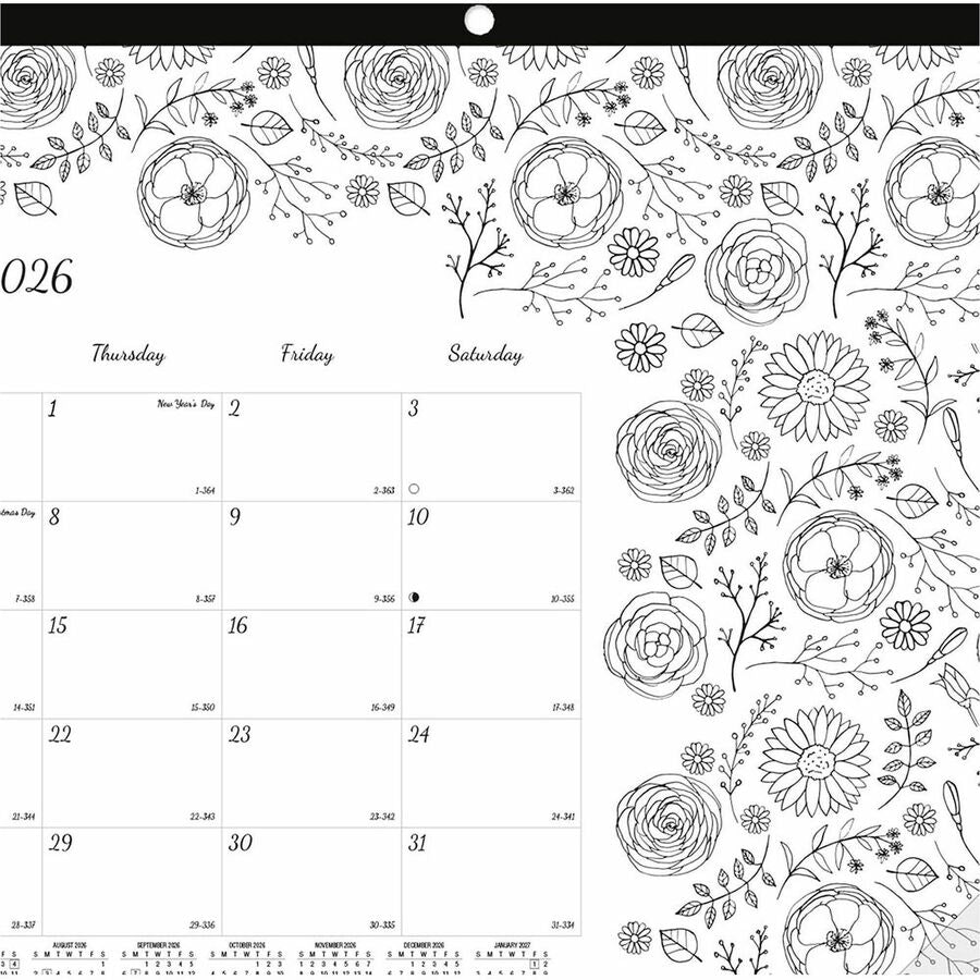 Monthly - January 2026 to December 2026 - 1 Month Single Page Layout - Desk Pad - White - Chipboard - 10.9" Height x 17.8" Width - Tear-off, Notes Area, Eco-friendly, Eyelet - 1 Each