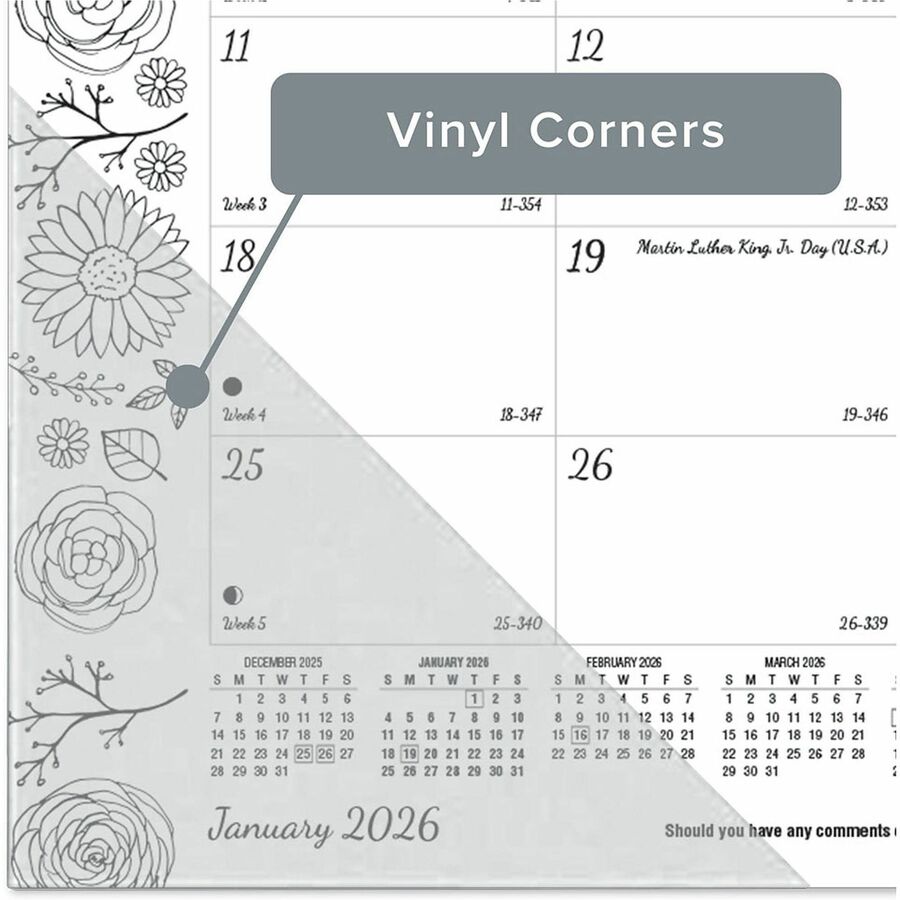 Monthly - January 2026 to December 2026 - 1 Month Single Page Layout - Desk Pad - White - Chipboard - 10.9" Height x 17.8" Width - Tear-off, Notes Area, Eco-friendly, Eyelet - 1 Each